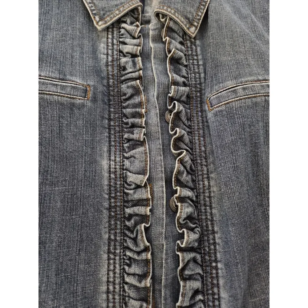 Ruffled Front Chicos platinum jean jacket  Chico size 1 (Approx Size 8-10)